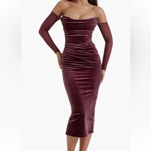 House of CB Burgundy Velvet Long Sleeve Dress